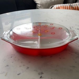 Pyrex Red Divided Dish Friendship Pattern